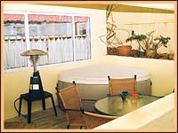 Secluded patio with deck furniture, hot tub, BBQ & heat lamp - smoker's retreat