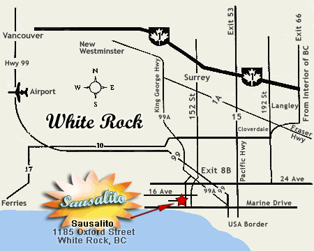 Map and Directions to Beachside Sausalito a White Rock Bed and Breakfast near BC Ferries to Victoria Vancouver Island